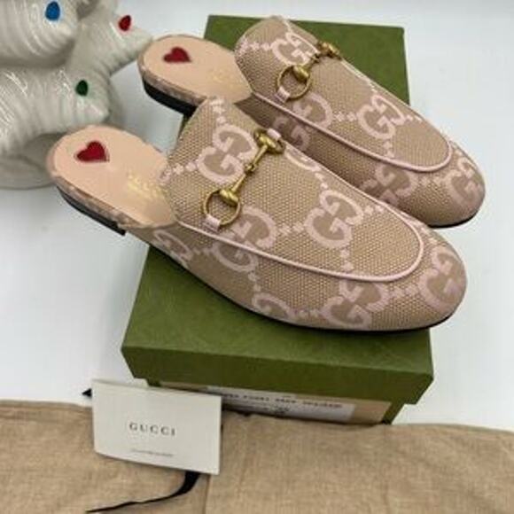 Women's Gucci Princetown slipper in jumbo GG Carmel canvas size 39 made in Italy - Picture 8 of 10